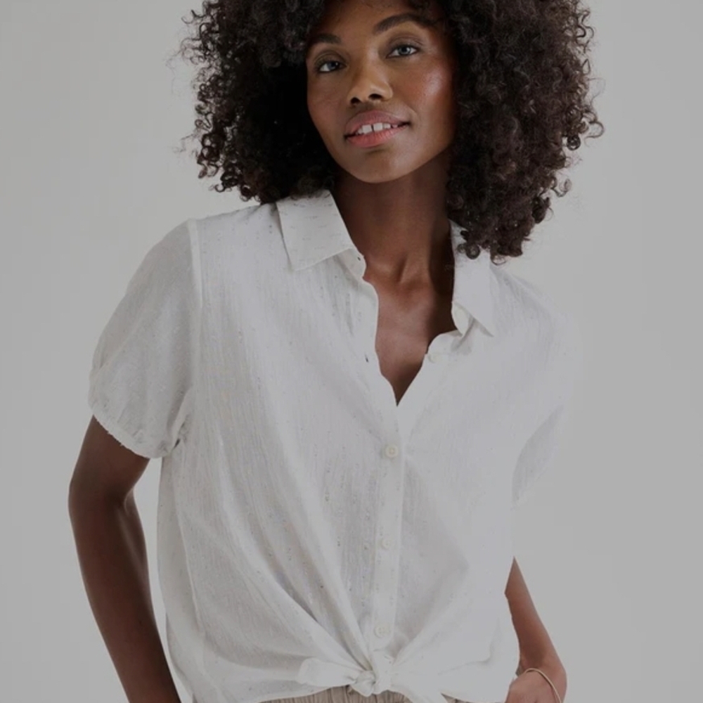 Splendid Molly White Button-Up Blouse Short Sleeve Shirt